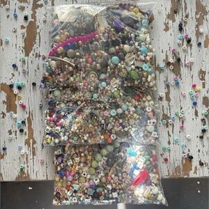 6 Pounds of beads - quartz, wood, silver tone, acrylic, agate